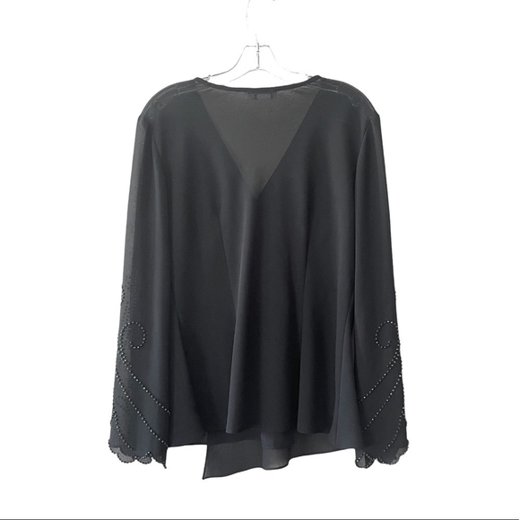 COLDWATER CREEK Black Chiffon Blouse Women’s V-Neck Long Sleeve Embellished Top - Picture 8 of 8